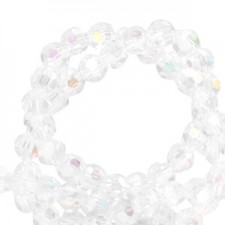 Faceted glass beads 4mm round Crystal-AB coating